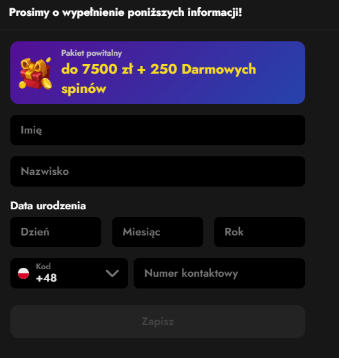 podanie danych